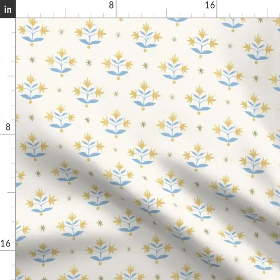 Various Fabrics by the Yard or Fat Quarter Traditional Floral Block Print Flower Meadow Cerulean Blue Marigold Olive Custom Printed Fabric by Spoonflower {2}