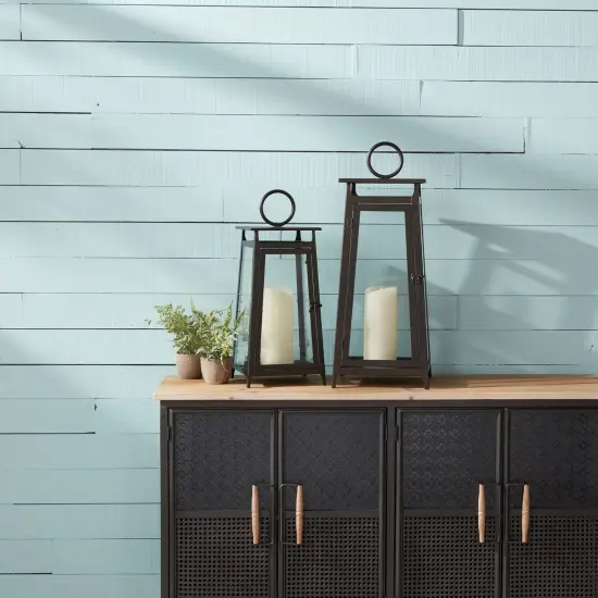 Melrose 25" Brown Rustic Candle Lantern With a Latch Hook Lock Tabletop Decor Silver {4}