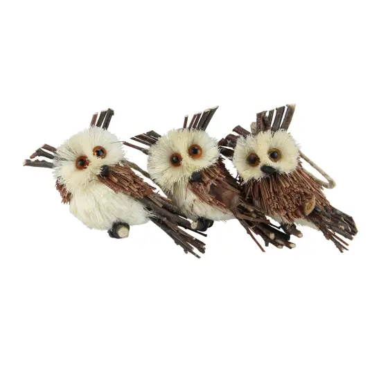 Northlight Set 3 Sisal and Twig Owl Christmas Ornaments, 3.5" Brown {1}