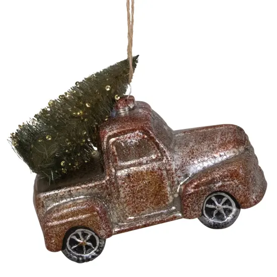 Northlight Retro Mercury Glass Country Rustic Pickup Truck Christmas Ornament - 5.75"- Brown Silver {1}