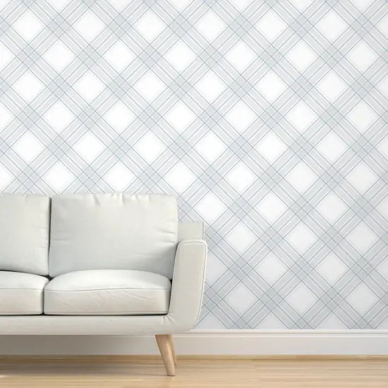 Pre-Pasted Wallpaper 2FT Wide Diagonal Plaid Neutral Check Classic Scottish Large Scale Farmhouse Custom Pre-pasted Wallpaper by Spoonflower {5}