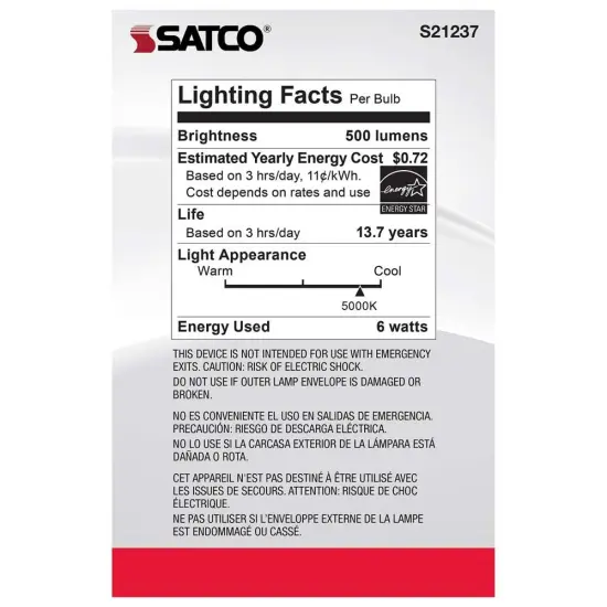 6Pk - Satco 6w G25 Globe Filament LED 5000K Medium Base Dimmable - 60w equiv Natural Light {6}