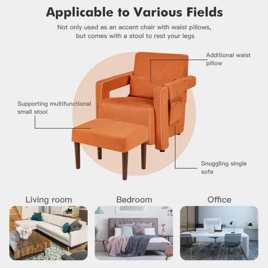 Modern Berber Fleece Single Sofa Chair Included Ottoman and Waist Pillow Suitable for Any Terrain Orange {4}