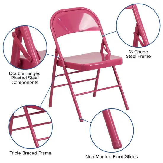 Emma and Oliver 2 Pack Home & Office Colorful Metal Folding Chair Teen and Event Seating Shockingly Fuchsia {2}