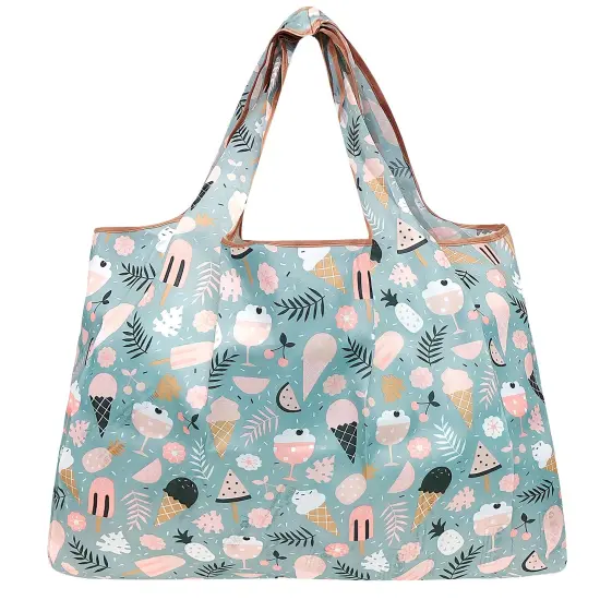 Wrapables Large Foldable Tote Nylon Reusable Grocery Bag Roses on Khaki {8}