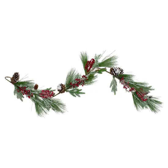 Northlight Frosted Berries and Pinecones Artificial Christmas Garland - 6' x 7" - Unlit Green {1}