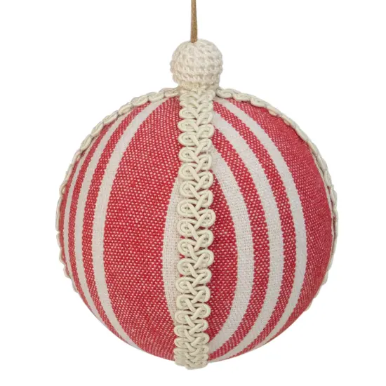 Northlight 4.75" Red and White Striped Ball Christmas Ornament with Rope Accent {1}