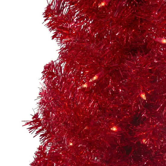 Northlight 4' Pre-Lit Slim Red Artificial Christmas Tree - Clear Lights {4}