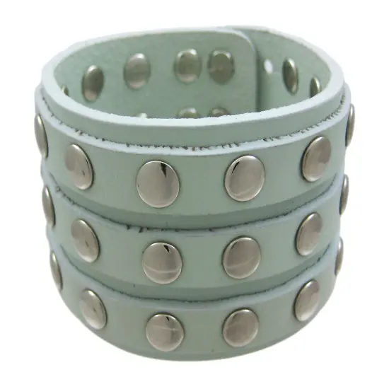Leather 3 Row Metal Studs Wristband Wrist Band {1}