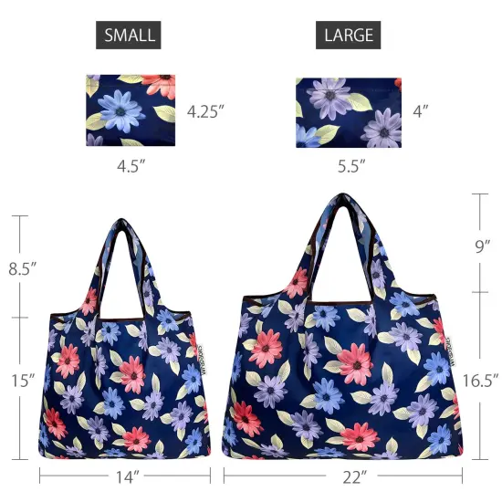 Wrapables Large & Small Foldable Tote Nylon Reusable Grocery Bags, Set of 2 Colorful Daisies {2}