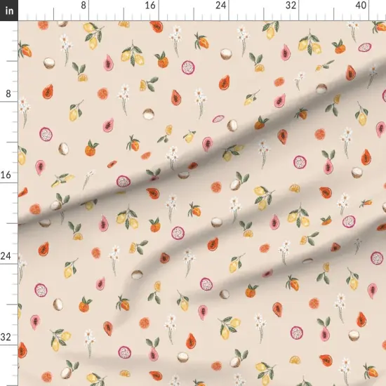 Various Fabrics by the Yard or Fat Quarter Little Fruit Small Scale Beige Tan Summer Floral Mango Dragon Papaya Custom Printed Fabric by Spoonflower {1}