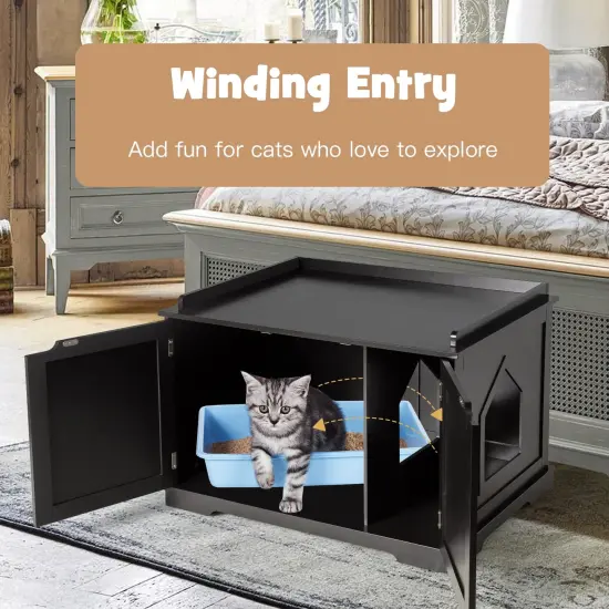 Cat Litter Box Enclosure with Double Doors for Large Cat and Kitty Black {3}