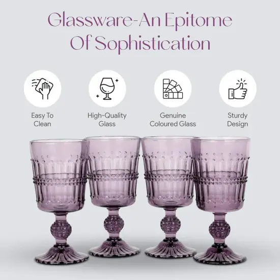 American Atelier Vintage Beaded Wine Glasses, Set of 4, 9 Oz Capacity - Purple {5}