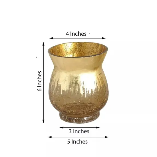 4 GOLD 6" tall Crackle Glass Candle Holders Vases {6}