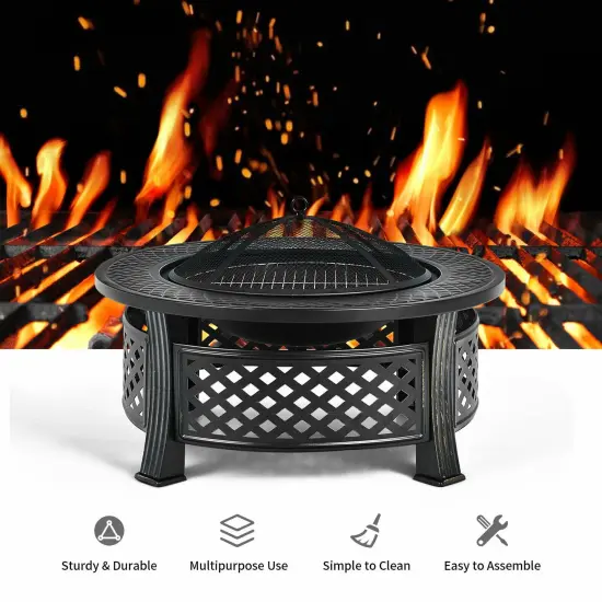 Outdoor Fire Pit with BBQ Grill and High-temp Resistance Finish {5}