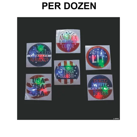 Patriotic Light-Up Badges with Sayings - 12 Pc. {1}