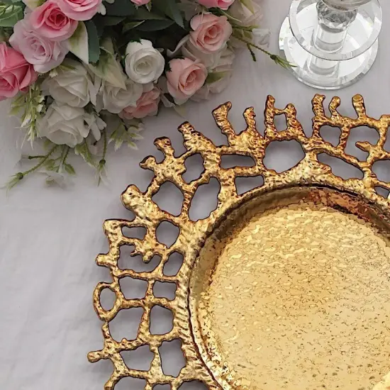 GOLD 6 Round 13" Lace Pattern Decorative Plastic CHARGER PLATES {5}