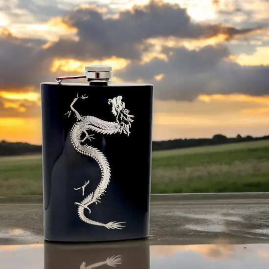 8oz BLACK Chinese Dragon Flask {5}