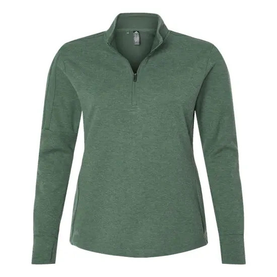 Adidas&reg; Women's 3-Stripes Quarter-Zip Sweater Green oxide melange {1}