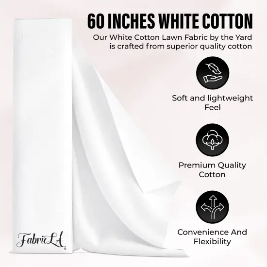 FabricLA 100% Cotton Lawn Fabric | White | 1 Yard {2}