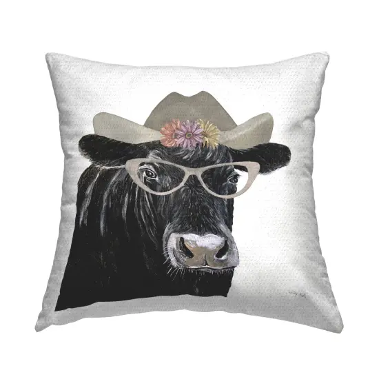 Stupell Industries Cow in Cowgirl Hat Outdoor Printed Pillow {1}