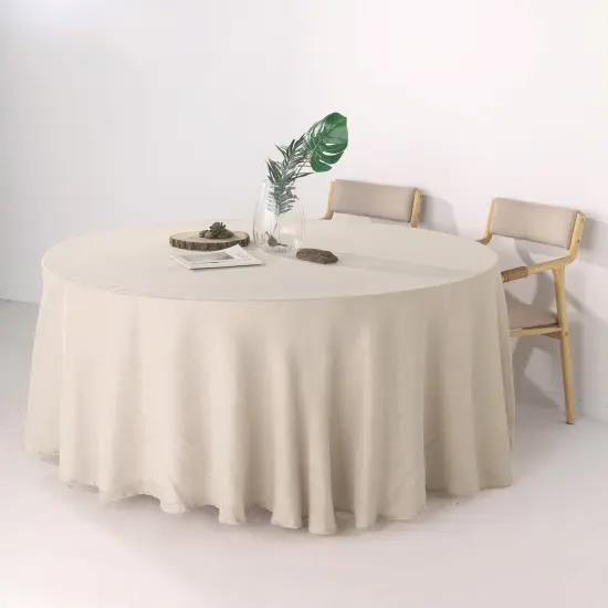 120" Round Faux Burlap Tablecloth Beige {4}