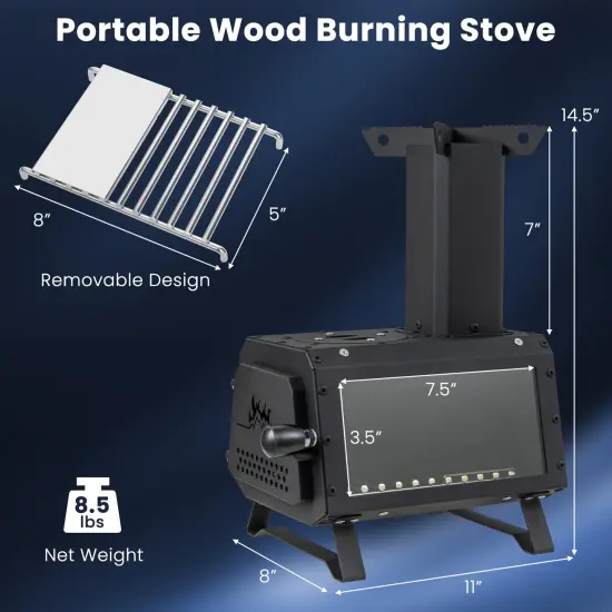Portable Wood Camping Burning Stove Heater With 2 Cooking Positions {4}