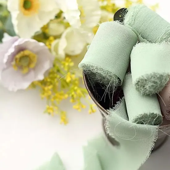 2 GREEN 1.5" x 6 yards Chiffon RIBBON Rolls Wedding Party Crafts {3}