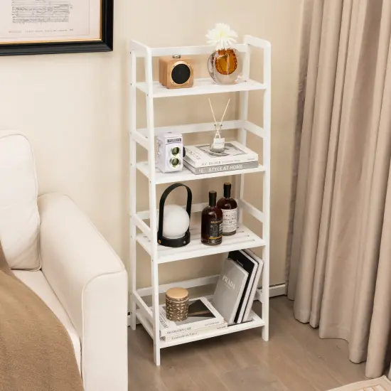 47.5 Inch 4-tier Multifunctional Bamboo Bookcase Storage Stand Rack-white {3}