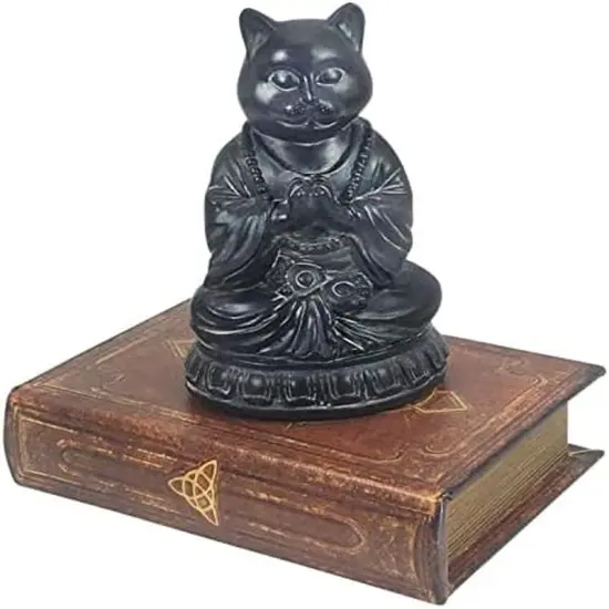 Cat Statue Kitten Cute Pet Yoga Zen Pose Dhyana Mudra Buddha Sculptures Collectible Vintage Figurines 6 Inch {2}