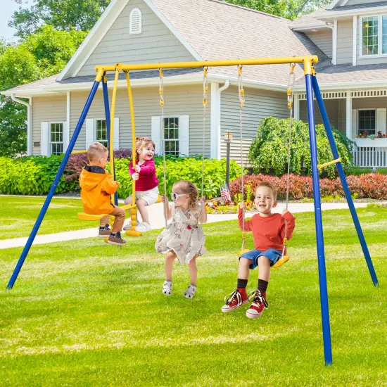 Metal Swing Set For Backyard With 2 Swing Seats And 2 Glider Seats-Blue {1}