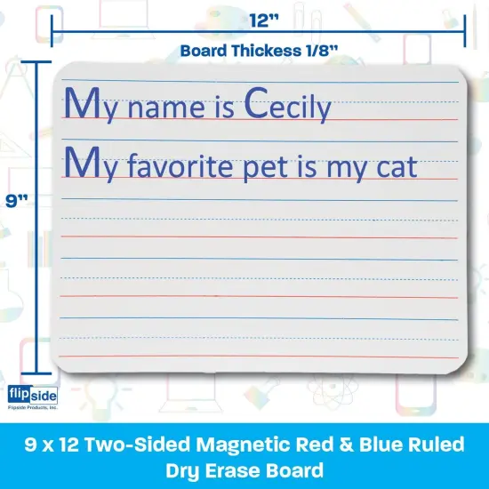 Two-Sided (Red & Blue Ruled/Blank) Dry Erase Board, 9" x 12", Pack of 12 {3}