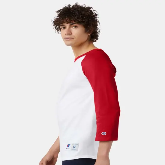 Champion&reg; Three-Quarter Raglan Sleeve Baseball T-Shirt Oxford grey/ navy {6}