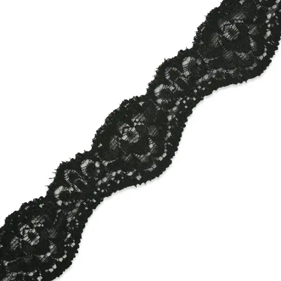 10 yards of Tifa 1 3/16"Scalloped Stretch Raschel Lace Trim | 10 yard cut Black {1}