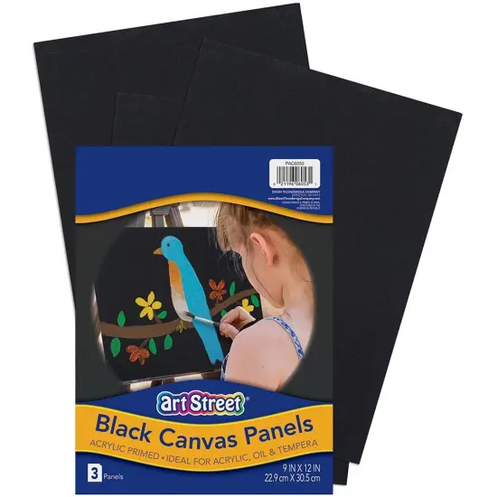 Canvas Panels, Black, 9" x 12", 3 Per Pack, 2 Packs {2}