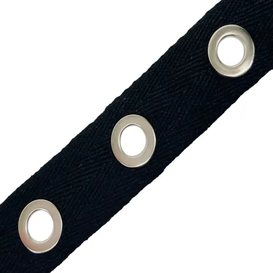 10 Yards Of Birdie Silver Finish Grommet Eyelet Tape Trim | 10 yard cut Black/Silver {1}