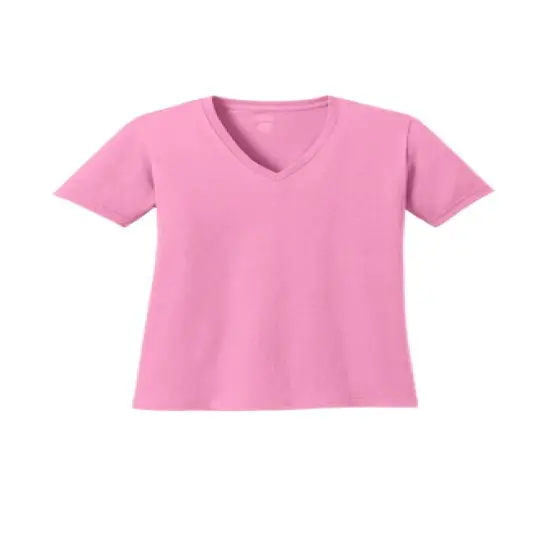 Port & Company&reg; Ladies Core Cotton V-Neck Short Sleeve T-Shirt Candy pink {1}