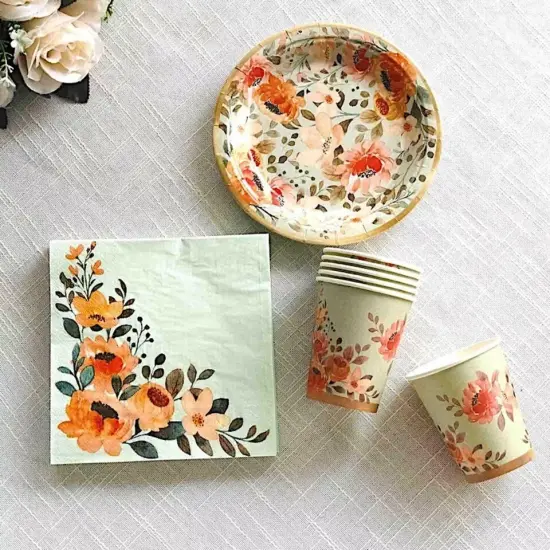 72 Sage Green Disposable Dinnerware Set with Pink Floral Print {2}