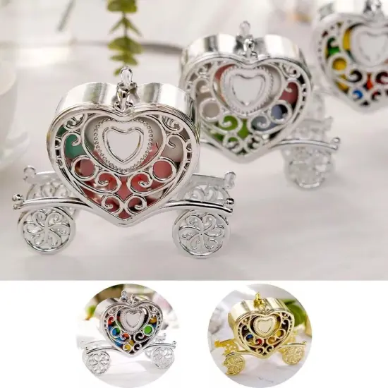 12 pcs 4" long Mini Heart Carriage Favor Holders Silver {2}