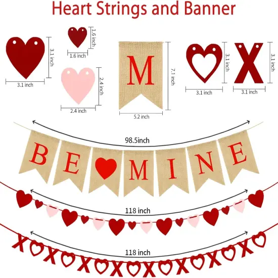 4Pcs Valentine's Day Decorations Set - Love Heart & XO Banners {2}