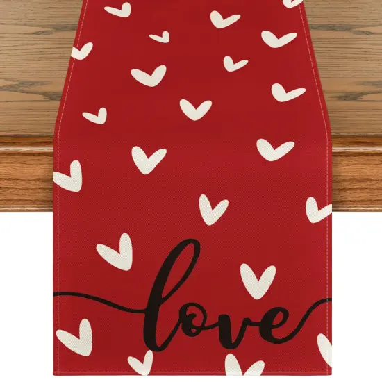 Artoid Mode Red Love Valentine's Day Table Runner, Seasonal Anniversary Kitchen Dining Table Decoration for Indoor Home Party 13x72 Inch {1}