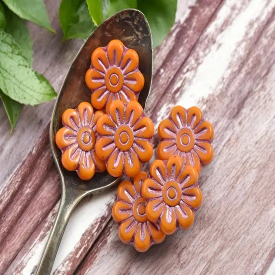 *6* 18mm Metallic Pink Washed Opaque Orange Daisy Flower Beads {3}