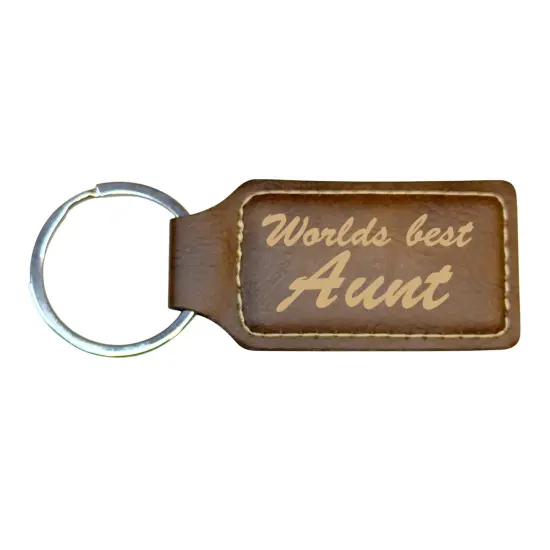 Keychain - Rectangle - Worlds best Aunt - Leather Rawhide/Black {5}