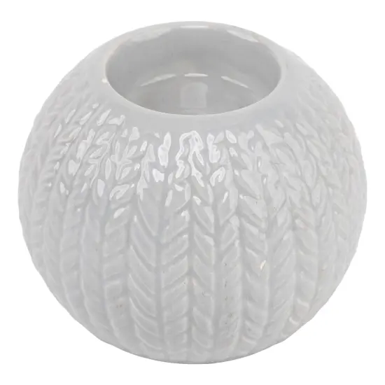 Northlight Ceramic Cable Knit Christmas Candle Holder - 3.75" - Gray {3}