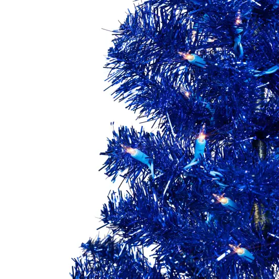 Northlight Pre-Lit Artificial Tinsel Christmas Tree - 3' - Blue - Clear Lights {5}