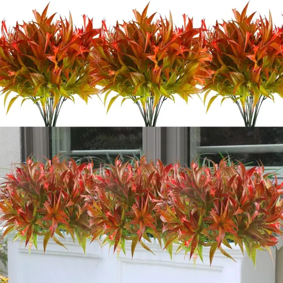 8 Artificial Fall Fake Monkey Grass with Flowers - Red {1}