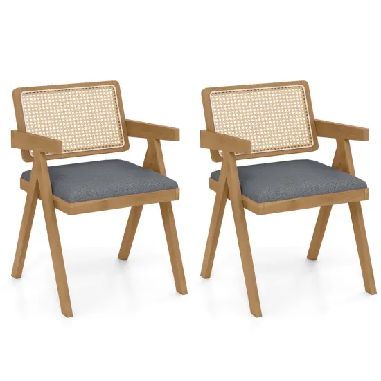 Costway Set of 2/4 Rattan Accent Chairs Fabric Dining Chairs Modern Living Room Chairs Gray {7}