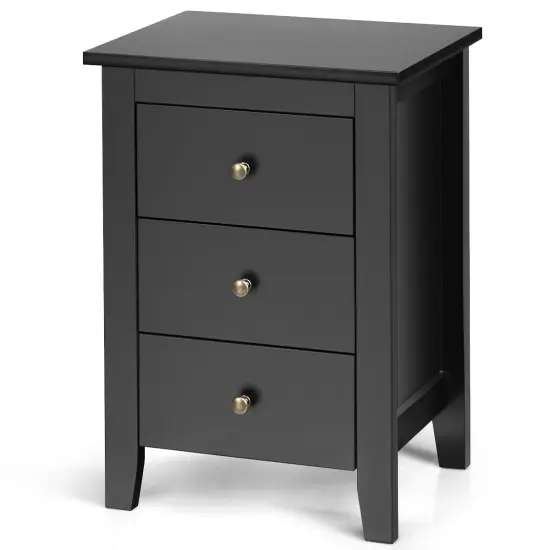 Costway 1PC/2PCS Nightstand End Beside Sofa Table w/ 3 Drawers Bedroom Furniture Black/White {5}
