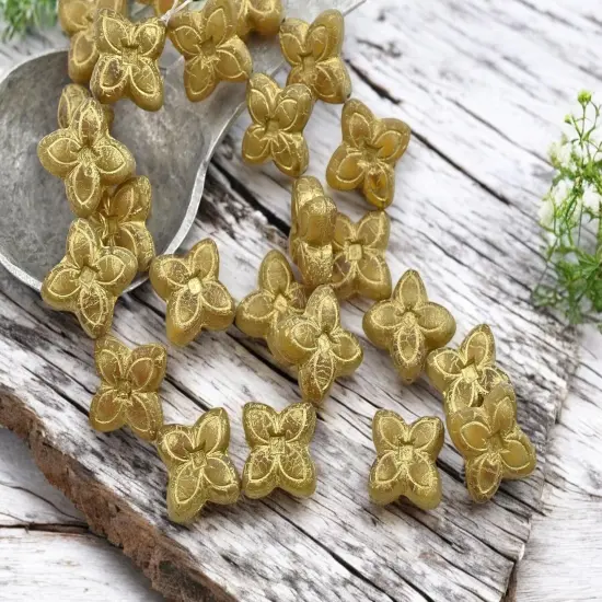 *10* 17mm Bronze Washed Matte Semi Translucent Honey 4 Petal Lily Flower Beads {1}