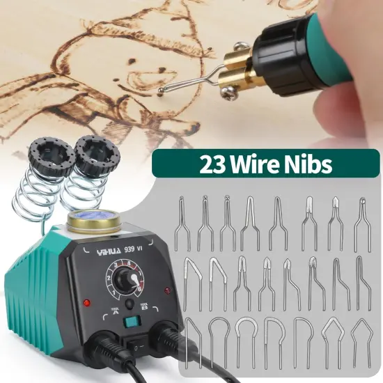 939-VI Dual Wood Burning Pen Wood Burning Kit with 23 Wire Nib in Varied Shapes, Detachable Pyrography Pen, 6 Wood Pieces, 6 Stencils and Screw Driver, Tweezers Used as Wood Burning Tool {3}